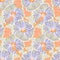 Blooming orange purple mallow flower garden seamless repeat vector pattern background for fabric, scrapbooking