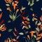 Blooming realistic isolated flowers. Hand drawn. Vector illustration. Retro Wild seamless flower pattern. Vintage background.