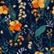 Blooming realistic isolated flowers. Hand drawn. Vector illustration. Retro Wild seamless flower pattern. Vintage background.