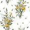 Blooming realistic isolated flowers. Hand drawn. Vector illustration. Retro Wild seamless flower pattern. Vintage background.