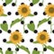 Blooming sunflower with black dot seamless pattern vector