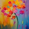 Blooming Symphony - Abstract Floral Watercolor Oil Painting of Spring Flowers in Nature