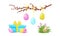 Blooming Willow Branch with Hanging Decorated Easter Egg and Gift Box as Holiday Symbols Vector Set