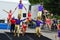 Bloomington City, USA - August 27, 2016 - Gamma Phi Circus acrobats at Sweetcorn and Blues Festival - This photo was taken during