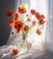 blossom beautiful flower red poppy sunshine vase bouquet decoration floral background. Generative AI.