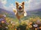 Blossom Bound: Energetic Dog\\\'s Playful Leap Amidst Wildflowers