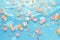 blossom petals floating on a pools surface