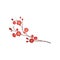 Blossom twig with bright red flowers. Branch of flowering plum tree. Nature theme. Detailed flat vector icon