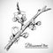 Blossomed tree branch drawn with ink and nib in vector EPS10