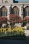 Blossoming flowers in front of a Parish Church in Cromer, Norfolk, UK