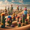 Blossoming Mirage: AI Crafted Desert Scene with Flowering Cactus