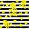 Blossoming Rapeseed flowers seamless vector pattern on striped black and white background. Summer print. For textile.