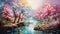 Blossoming Trees: A Vibrant Speedpainting Of Multicolored Landscapes