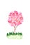 Blossoming watercolor pink tree. Spring flower in bloom on branch. Beautiful