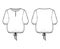 Blouse cropped drawstring technical fashion illustration with scoop neck, elbow sleeves, slash button opening, oversized