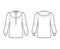 Blouse technical fashion illustration with gathered yoke, long sleeves, curved mandarin collar, relaxed shape shirt