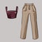 Blouse and trousers, jeans. Part of a basic wardrobe set. Clothing store, fashion. Isolated vector