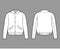 Blouson jacket technical fashion illustration with classic collar, oversized, long sleeves, flap pockets, snap fastening