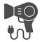 Blow drier solid icon, makeup routine concept, hair drier sign on white background, hairdrier icon in glyph style for