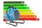 Blower heater with energy efficiency chart, 3D rendering