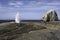 Blowhole at Bicheno erupting water in Tasmania, Australia