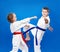 Blows and blocks karate are training children in karategi