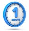 Blue 1 minutes on white background. 1 min logo. 3d illustration.