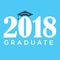 Blue 2018 Graduate Vector Graphic with Graduation Cap and Tassle