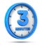 Blue 3 minutes on white background. 3 min logo. 3d illustration.