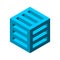 Blue 3D box building. Isometric cube with open spaces. Block shape that looks like ventilation opening.