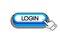 Blue 3D button with the inscription Login, isolated on a white background. Mouse cursor. Linear design. Vector