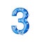 blue 3d numbers with bubbles, white background, 3d rendering, three