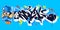 Blue Abstract Urban Graffiti Street Art Word Rock Lettering And Bboy Dancer Character Vector Illustration