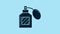 Blue Aftershave icon isolated on blue background. Cologne spray icon. Male perfume bottle. 4K Video motion graphic