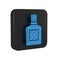 Blue Aftershave icon isolated on transparent background. Cologne spray icon. Male perfume bottle. Black square button.