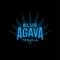 Blue Agave Tequila logo. Tequila emblem. Blue vintage letters and agave plant on dark background.