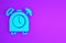 Blue Alarm clock icon isolated on purple background. Wake up, get up concept. Time sign. Minimalism concept. 3d illustration 3D