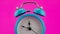 Blue alarm clock on pink background Before Twelve o`Clock on New Years Eve of Face of Beautiful alarm clock Indicating midnight