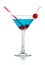 Blue alcohol cocktail in martini glass isolated