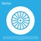 Blue Alloy wheel for a car icon isolated on blue background. White circle button. Vector