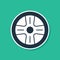 Blue Alloy wheel for a car icon isolated on green background. Vector