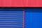 Blue aluminum Louver and Corrugated Steel Wall with red roof Awning of Colorful Warehouse Industrial Building