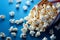 Blue ambiance popcorn kernels create a striking scene on blue