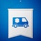 Blue Ambulance and emergency car icon isolated on blue background. Ambulance vehicle medical evacuation. White pennant