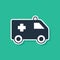 Blue Ambulance and emergency car icon isolated on green background. Ambulance vehicle medical evacuation. Vector