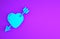 Blue Amour symbol with heart and arrow icon isolated on purple background. Love sign. Valentines symbol. Minimalism