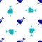 Blue Amour symbol with heart and arrow icon isolated seamless pattern on white background. Love sign. Valentines symbol