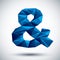Blue ampersand geometric icon, 3d modern style