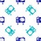 Blue Amusement park billboard icon isolated seamless pattern on white background. Entertainment in vacation. Vector