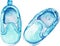 Blue anchor shoes for baby boy isolated on white background. Watercolor illustration